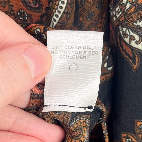 A.L.C. Racci Print Silk Blouse Sheer Long Sleeve Paisley Size Medium Brown Black - Picture 12 of 16